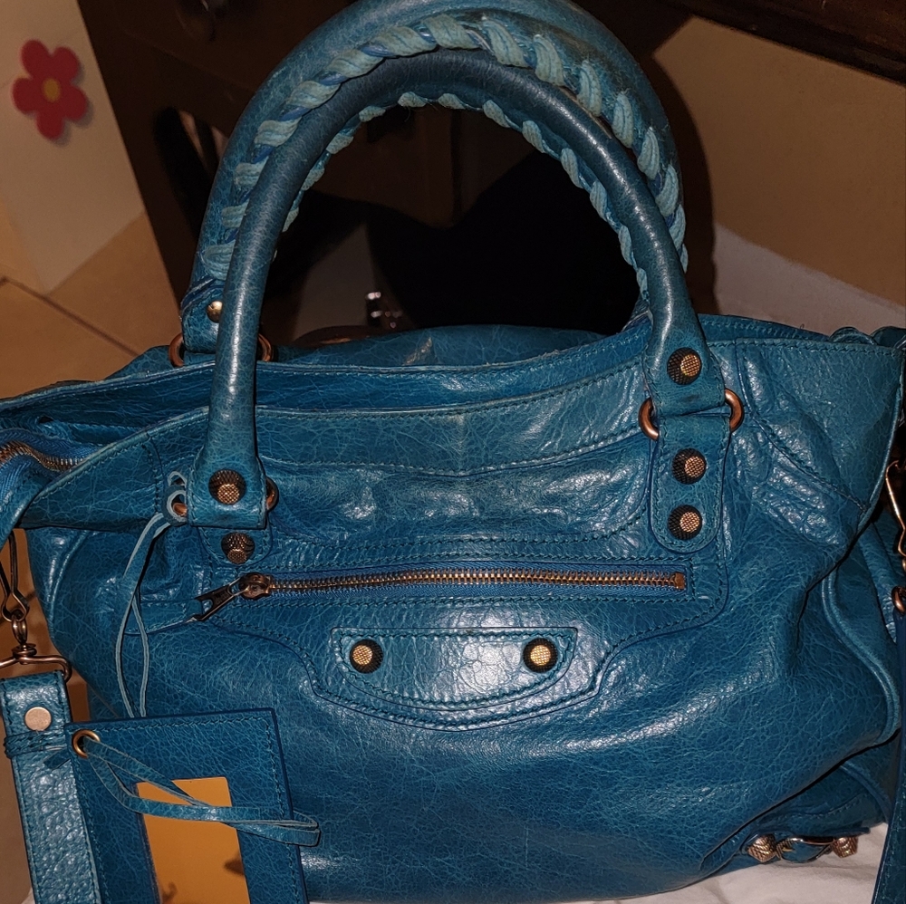 Stunning teal colored large Balenciaga Handbag